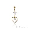 316L SURGICAL STEEL CZ HEART WITH MULTI CZ HEART DANGLE BELLY BUTTON NAVEL RING 